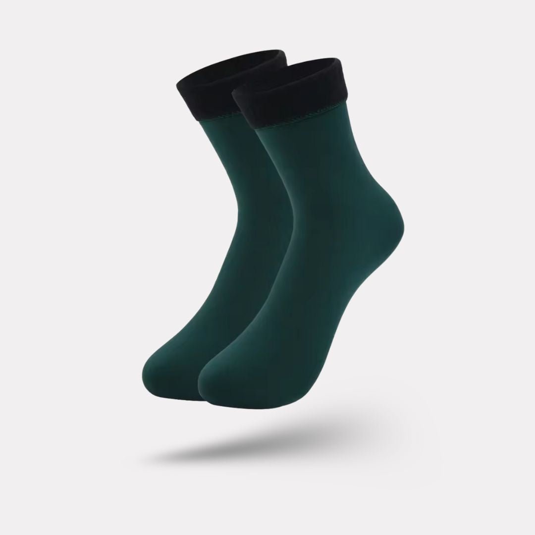 Beige fleece lined winter socks, thick and soft around the whole foot