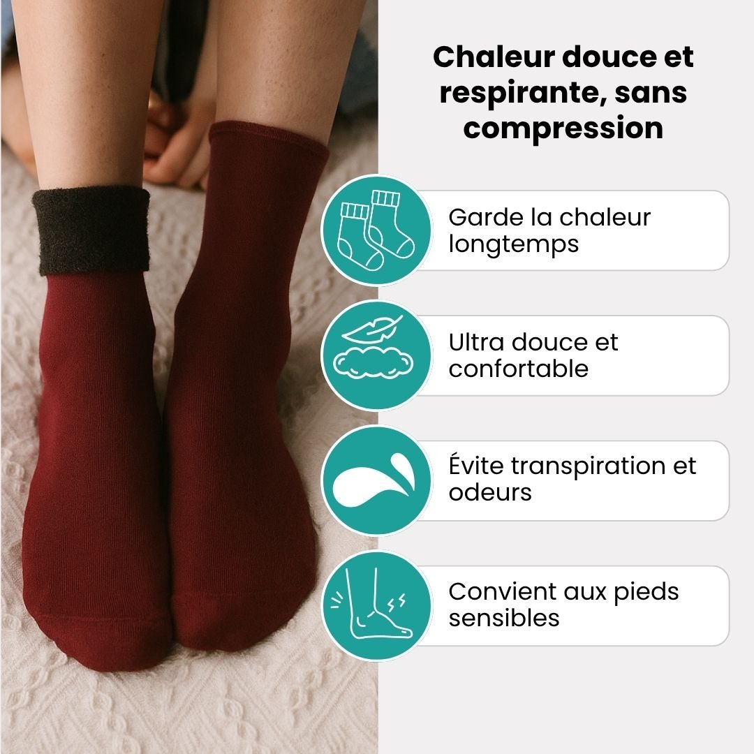 Beige fleece lined winter socks, thick and soft around the whole foot