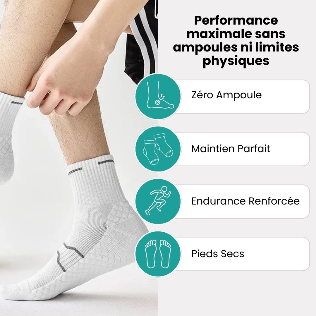Black and white running socks in ankle and crew heights with a reinforced arch band