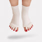 Toe separator socks in white or black that hold each toe apart while worn