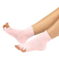 Toe separator socks in white or black that hold each toe apart while worn