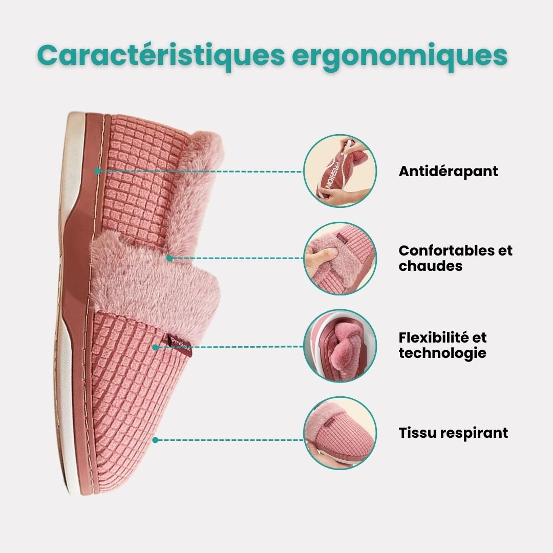 Lined house slippers with an anatomical footbed, in pink, caramel, gray and purple