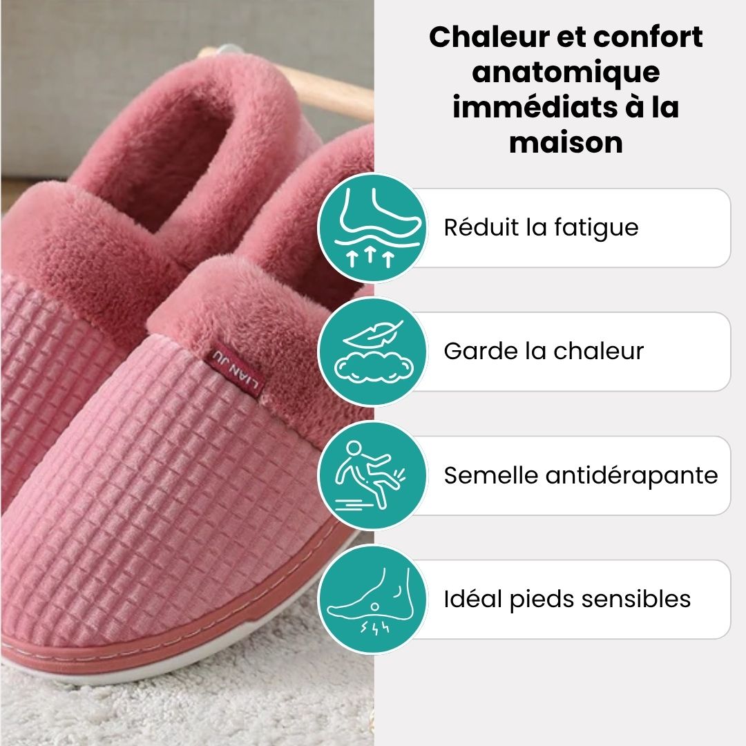 Lined house slippers with an anatomical footbed, in pink, caramel, gray and purple