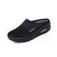 Orthopedic wedge slippers with a raised heel and open toe, in deep blue, gray, black and pink