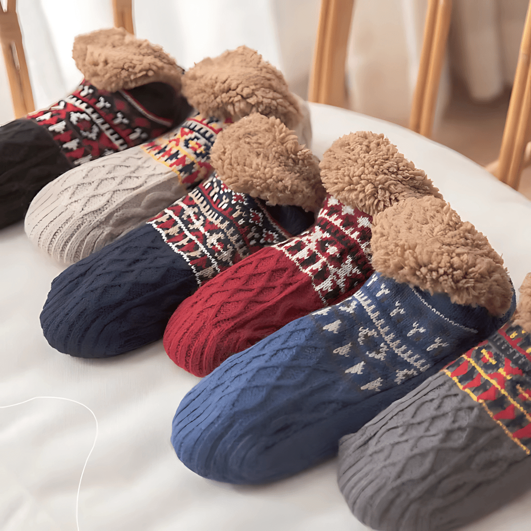 Wine red cozy slippers with a soft lining and a non-slip sole