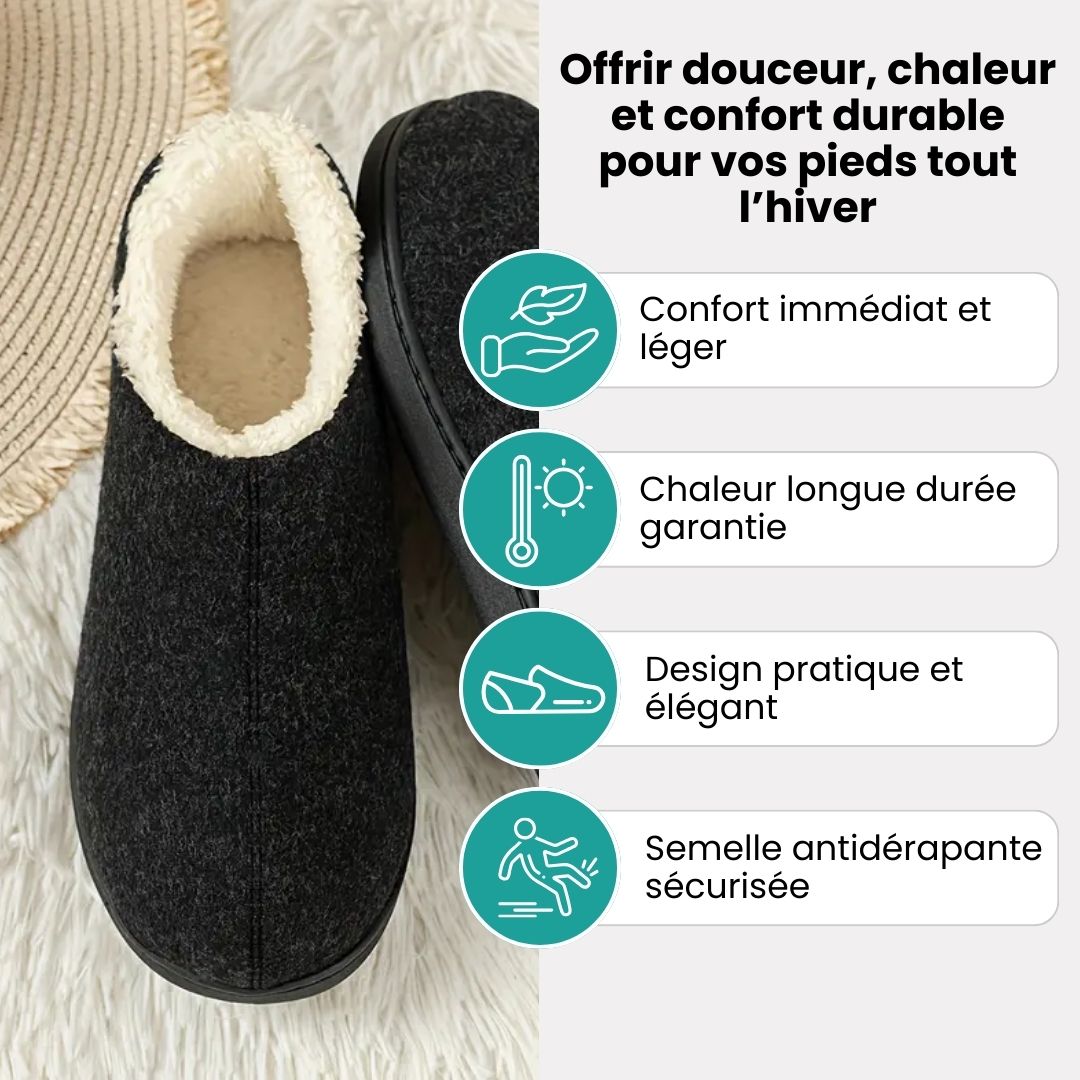 Women's lined orthopedic slippers with non-slip soles, in black, gray, burgundy and navy