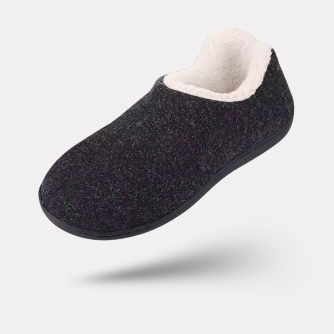 Women's lined orthopedic slippers with non-slip soles, in black, gray, burgundy and navy
