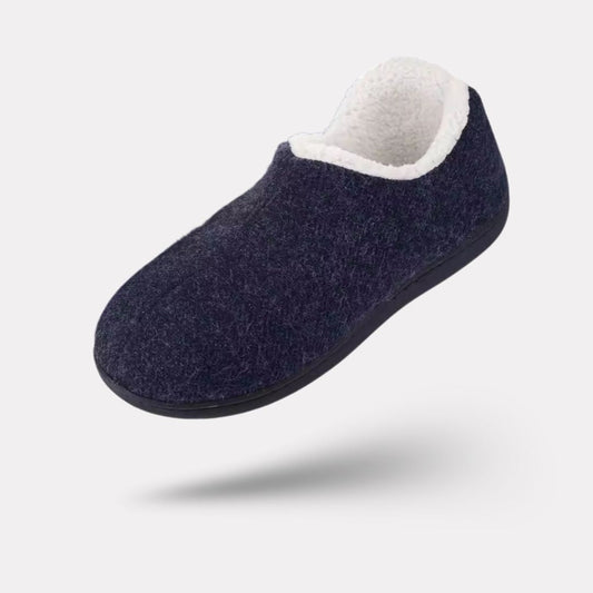 Women's lined orthopedic slippers with non-slip soles, in black, gray, burgundy and navy