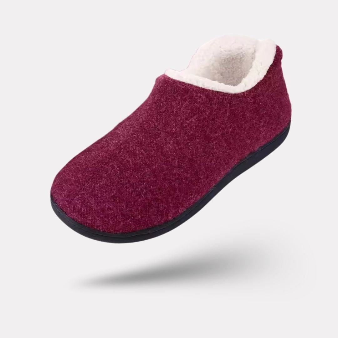 Women's lined orthopedic slippers with non-slip soles, in black, gray, burgundy and navy