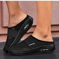 Orthopedic wedge slippers with a raised heel and open toe, in deep blue, gray, black and pink