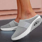 Orthopedic wedge slippers with a raised heel and open toe, in deep blue, gray, black and pink