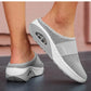 Orthopedic wedge slippers with a raised heel and open toe, in deep blue, gray, black and pink