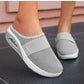Orthopedic wedge slippers with a raised heel and open toe, in deep blue, gray, black and pink