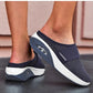 Orthopedic wedge slippers with a raised heel and open toe, in deep blue, gray, black and pink
