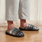 Fleece-lined orthopedic slippers with a non-slip sole, in gray, red and light gray