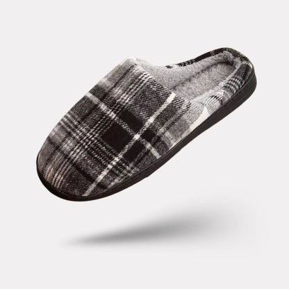 Fleece-lined orthopedic slippers with a non-slip sole, in gray, red and light gray