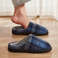 Fleece-lined orthopedic slippers with a non-slip sole, in gray, red and light gray