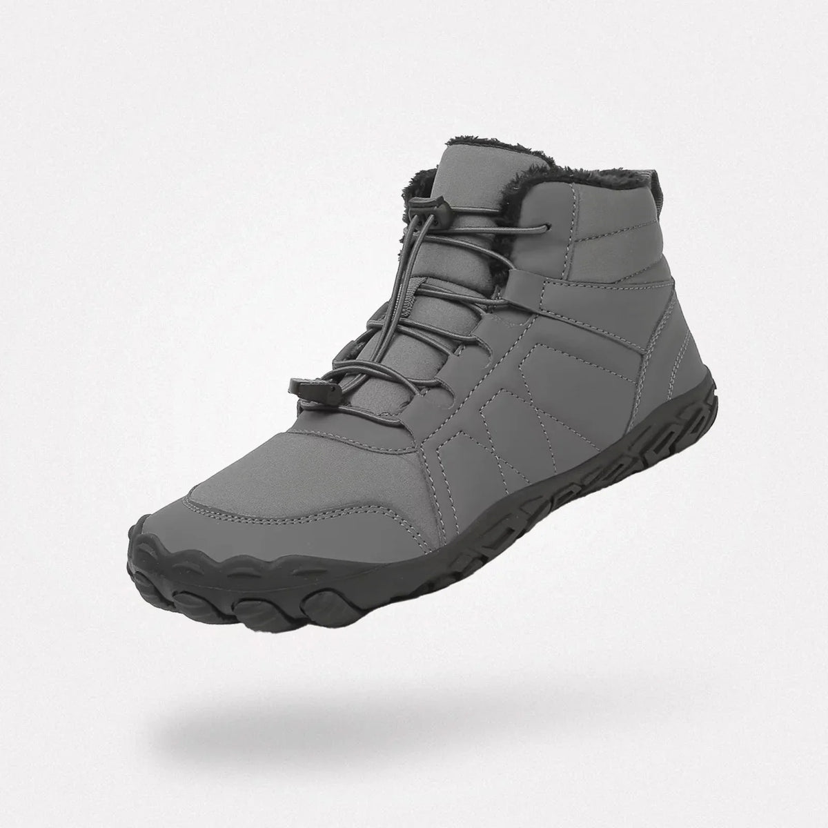 Lined winter barefoot shoes with a thin flexible sole, in beige, green and black