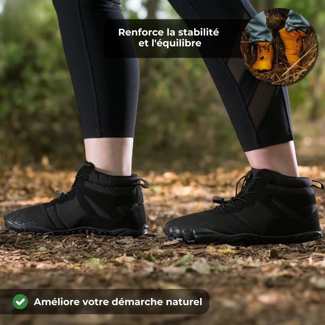 Lined winter barefoot shoes with a thin flexible sole, in beige, green and black