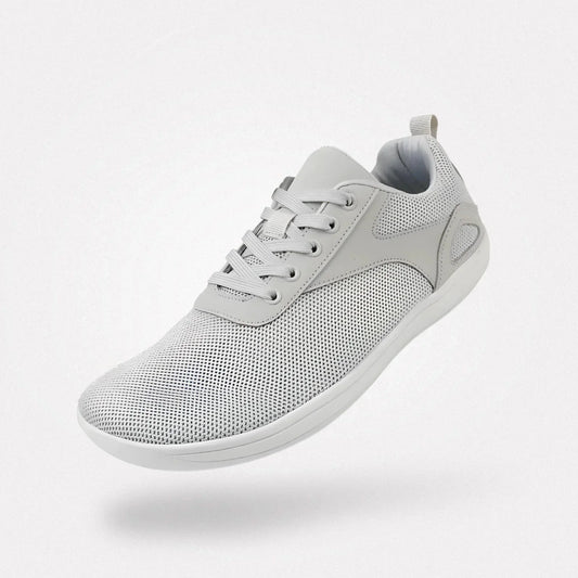 Barefoot shoes with a wide toe box and thin flexible sole, in gray, black, beige and white