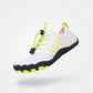 Flexible knit barefoot shoes with a wide toe box, in black, white, gray, green and pink