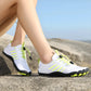 Flexible knit barefoot shoes with a wide toe box, in black, white, gray, green and pink