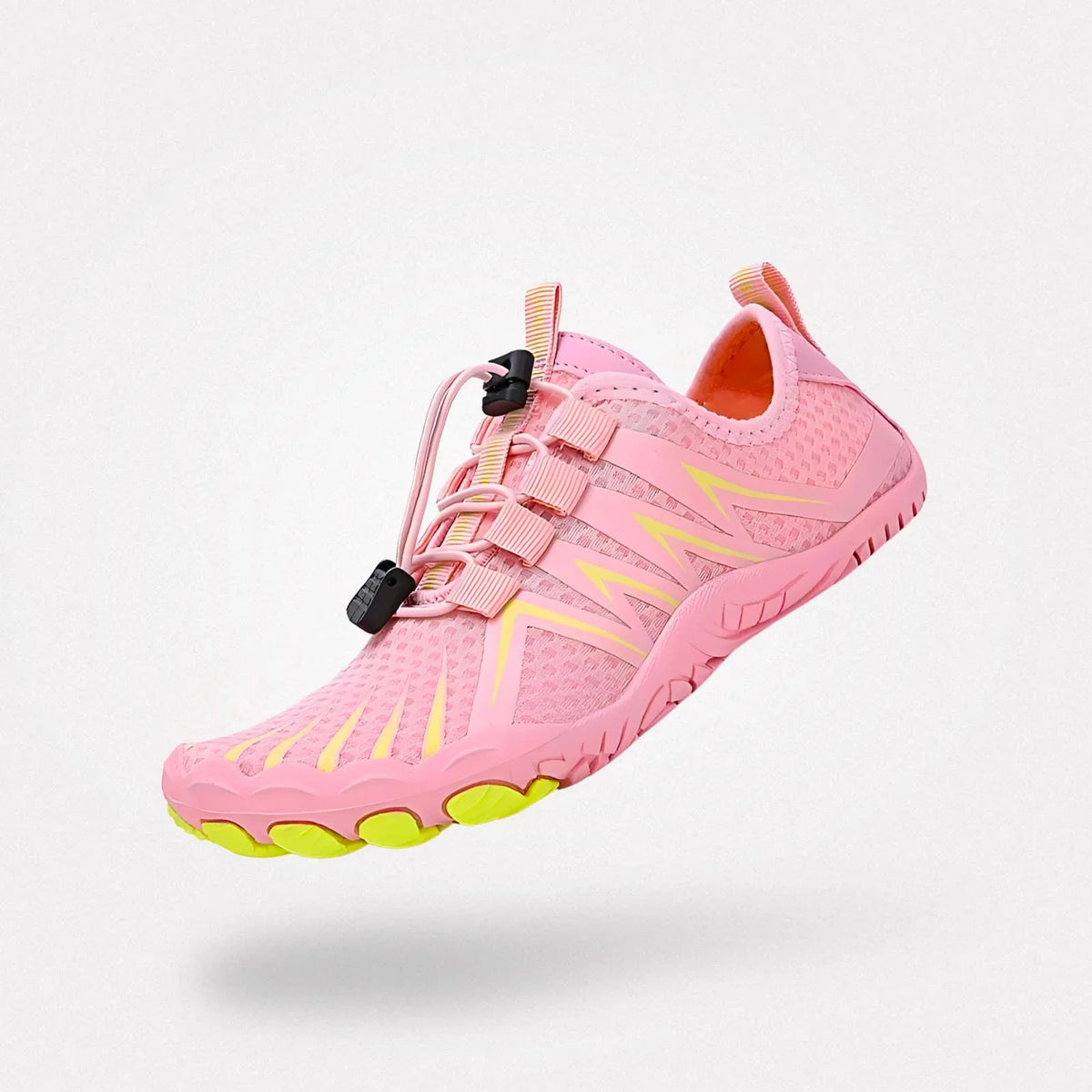 Flexible knit barefoot shoes with a wide toe box, in black, white, gray, green and pink