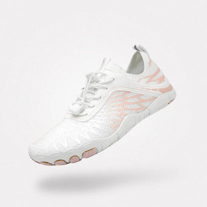 Lightweight barefoot shoes with a wide toe box and flat 4 mm sole, in white, black, blue or red