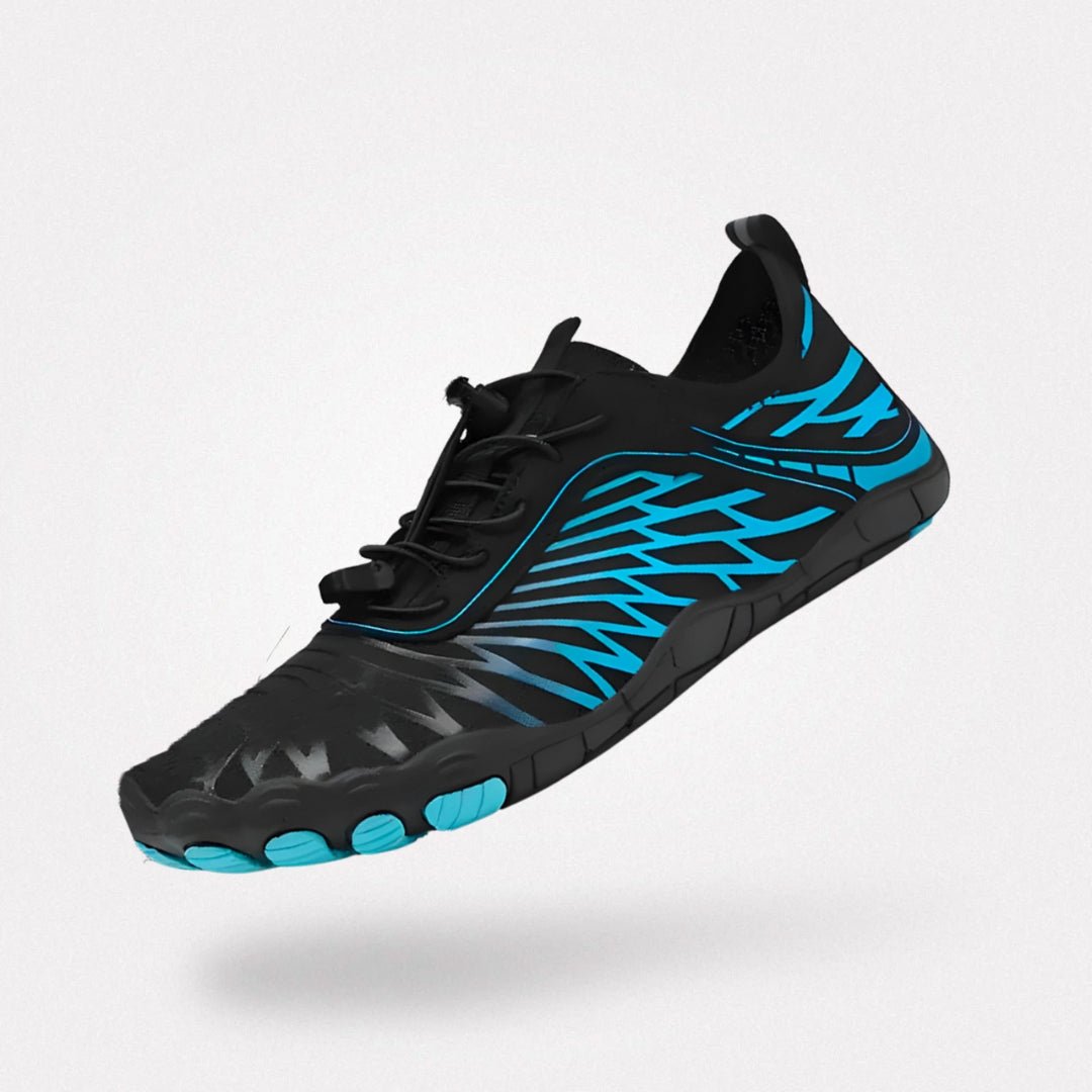 Lightweight barefoot shoes with a wide toe box and flat 4 mm sole, in white, black, blue or red