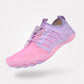 Barefoot performance shoes with a thin grippy sole and a foot-shaped toe box