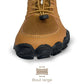Barefoot hiking shoes with a thin flexible sole and wide toe box, in bronze, gray and black