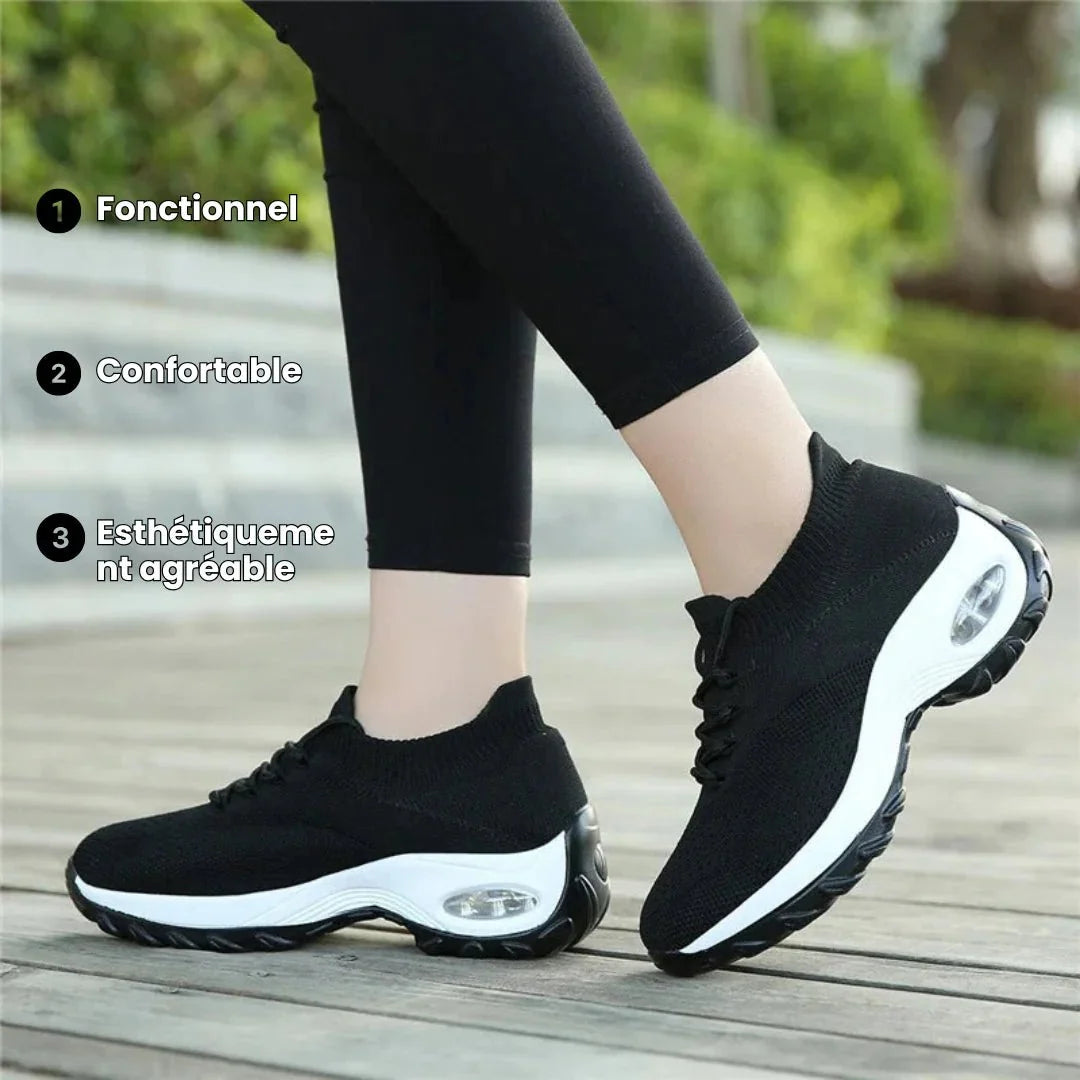 Women's orthopedic comfort shoes with a cushioned midsole, in black, white, gray and pink