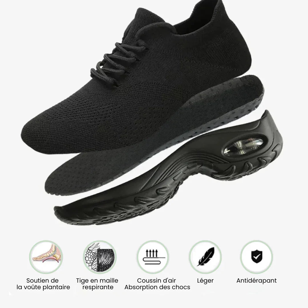 Women's orthopedic comfort shoes with a cushioned midsole, in black, white, gray and pink