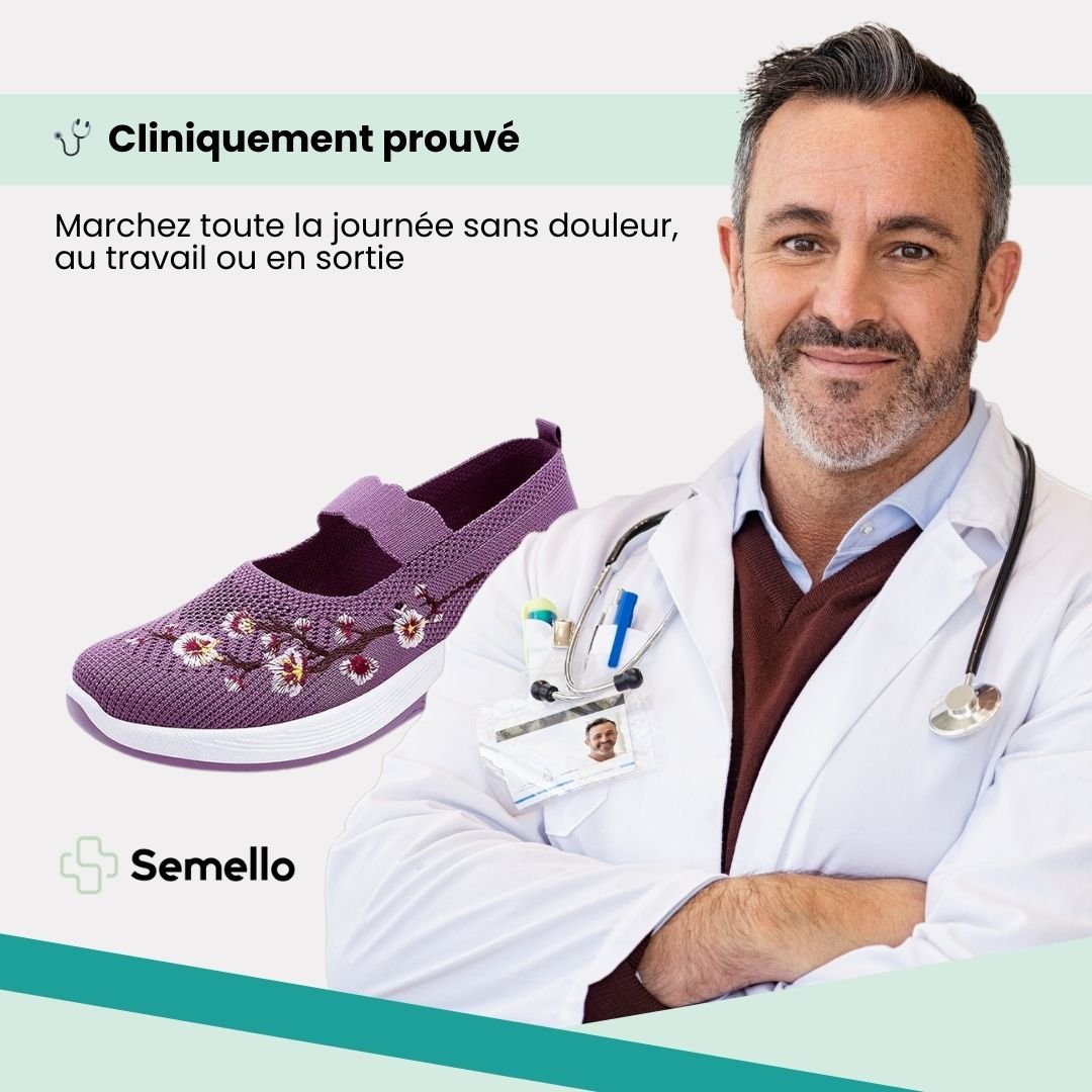 Slip-on orthopedic comfort shoes for women with a cushioned sole, in purple, black, green and gray