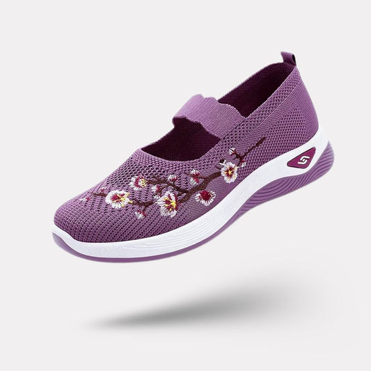 Slip-on orthopedic comfort shoes for women with a cushioned sole, in purple, black, green and gray