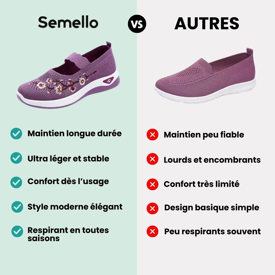 Slip-on orthopedic comfort shoes for women with a cushioned sole, in purple, black, green and gray