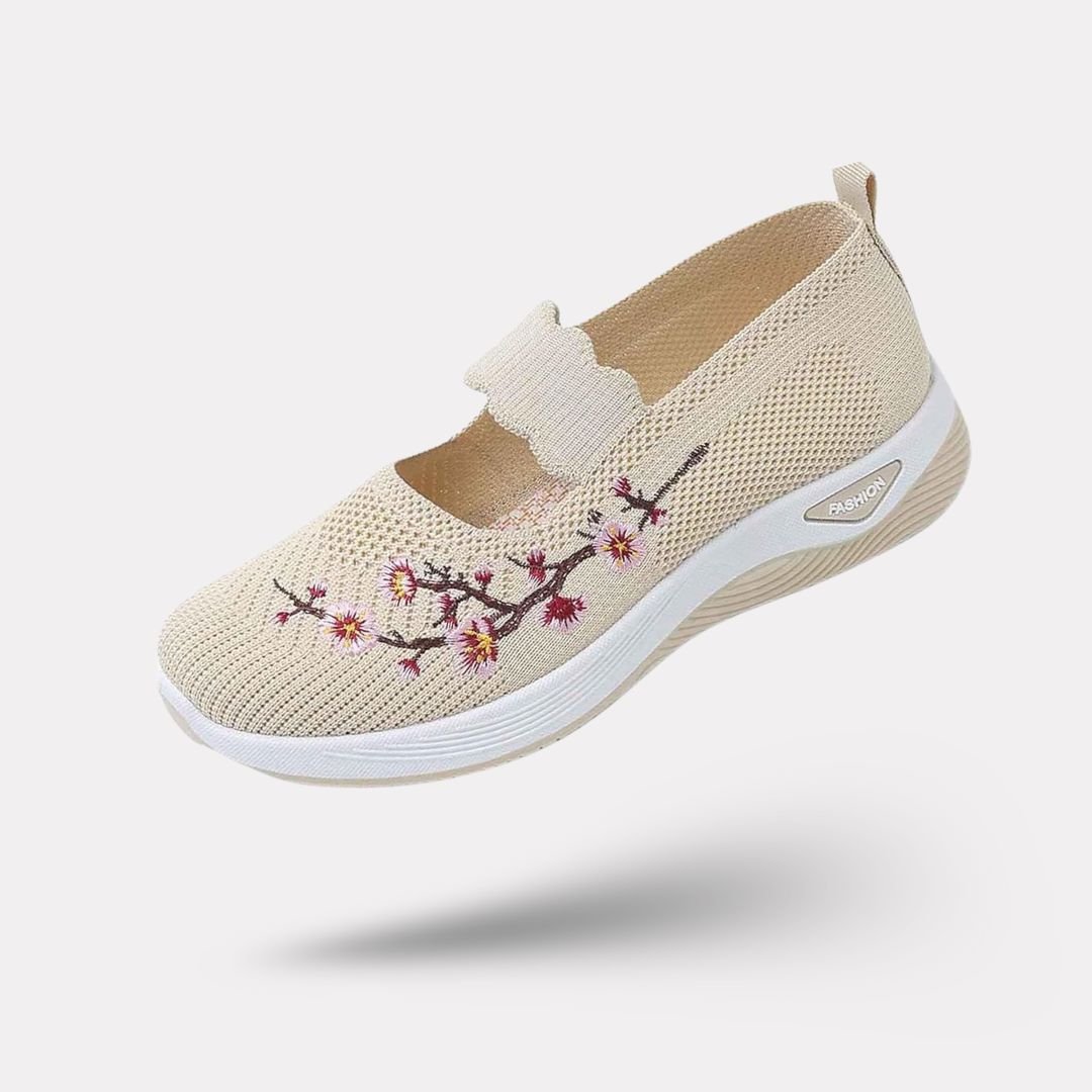 Slip-on orthopedic comfort shoes for women with a cushioned sole, in purple, black, green and gray