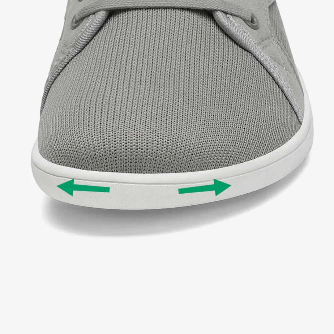 Barefoot shoes with a wide toe box and thin flexible sole, in gray, black, beige and white