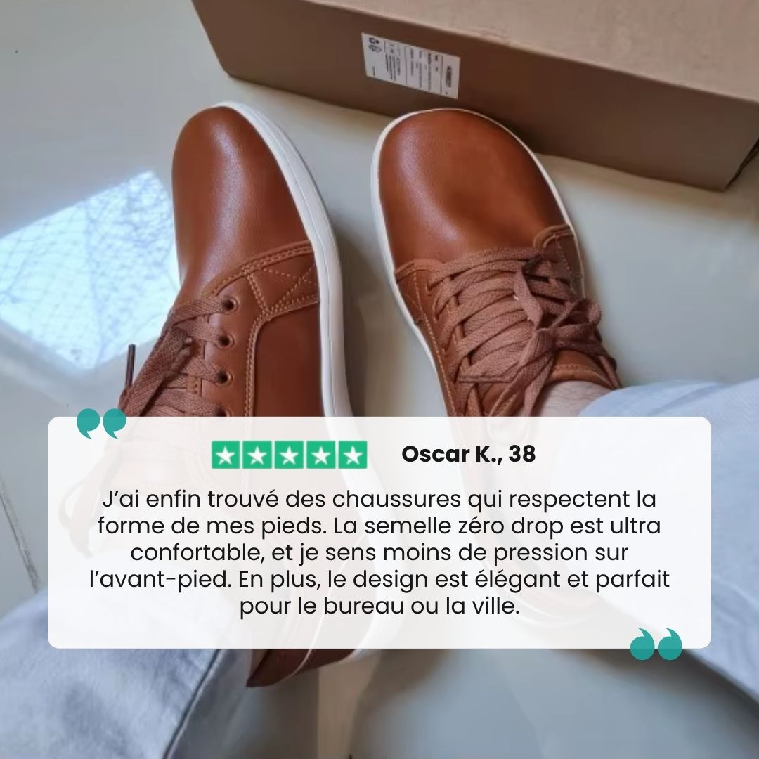 Caramel leather barefoot shoes with a wide toe box and a thin flexible sole