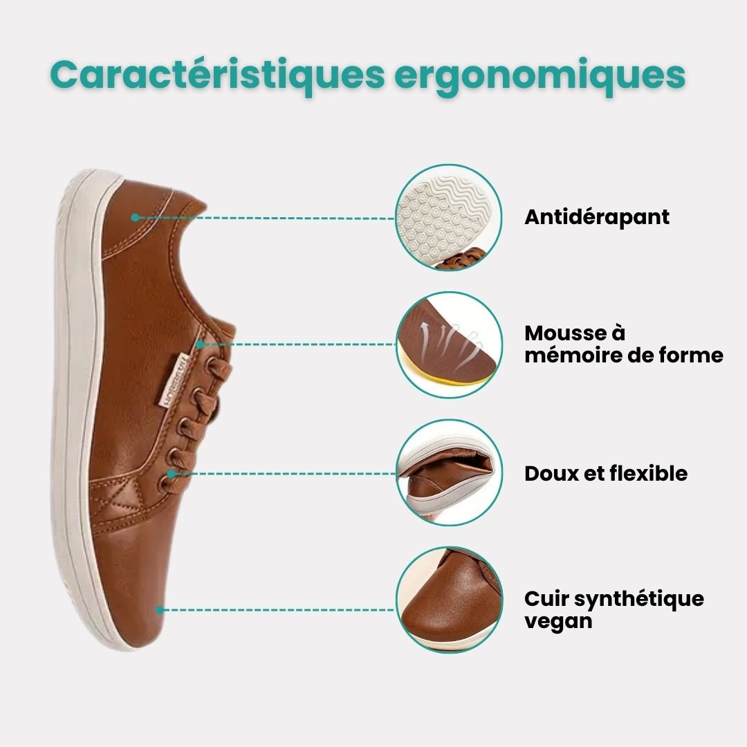 Caramel leather barefoot shoes with a wide toe box and a thin flexible sole