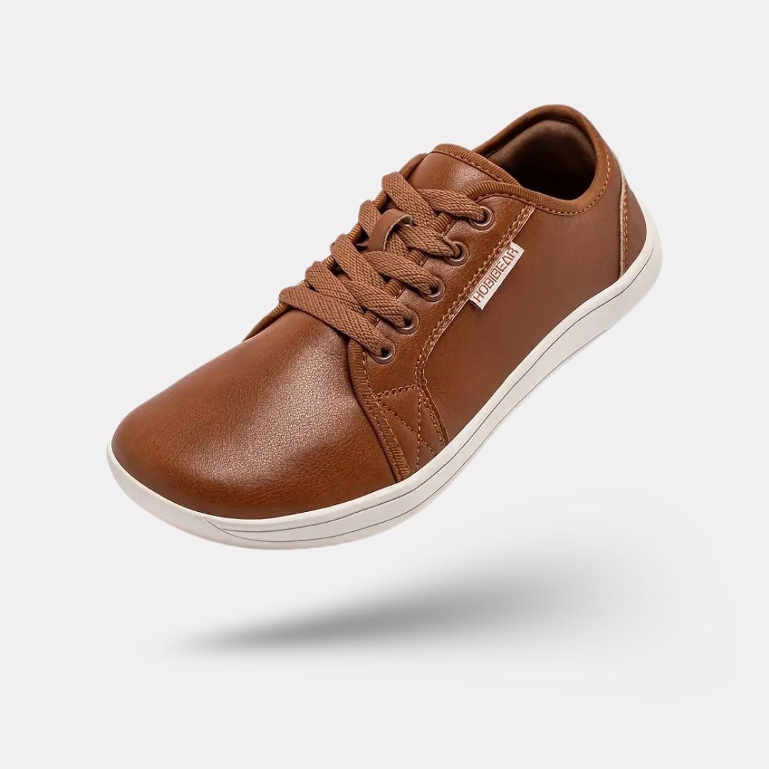 Caramel leather barefoot shoes with a wide toe box and a thin flexible sole