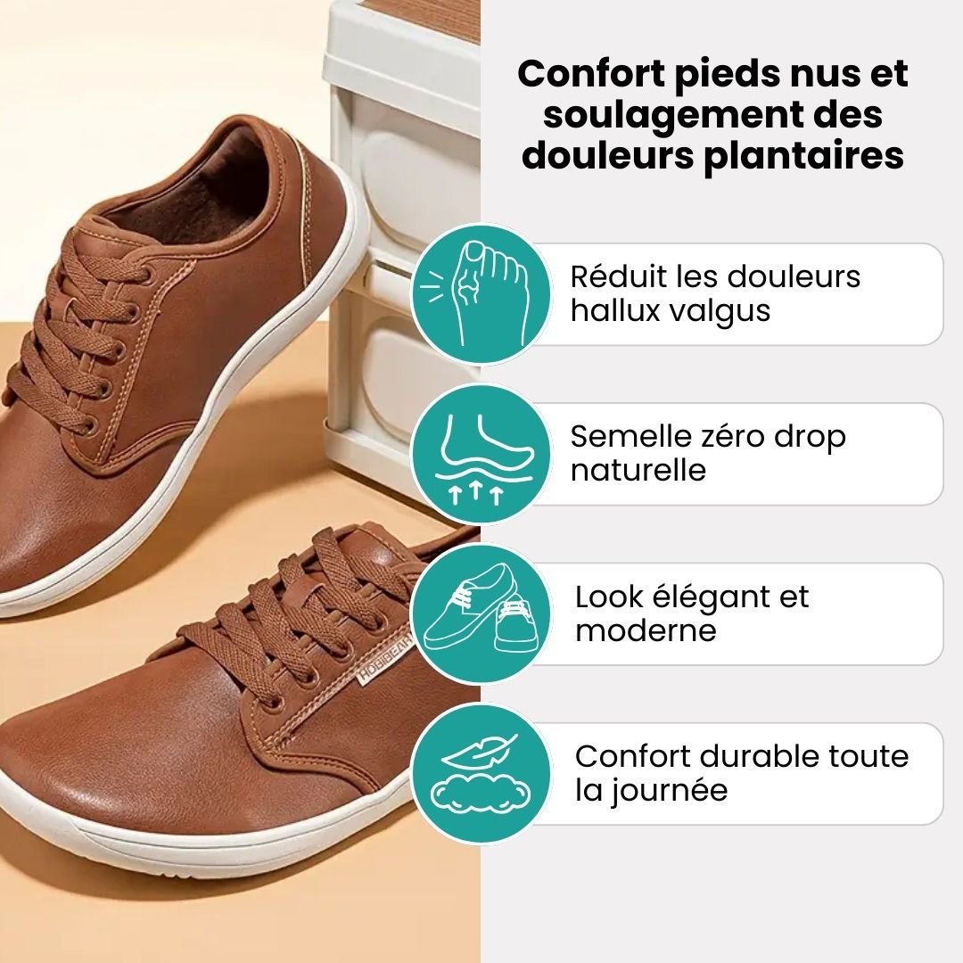 Caramel leather barefoot shoes with a wide toe box and a thin flexible sole