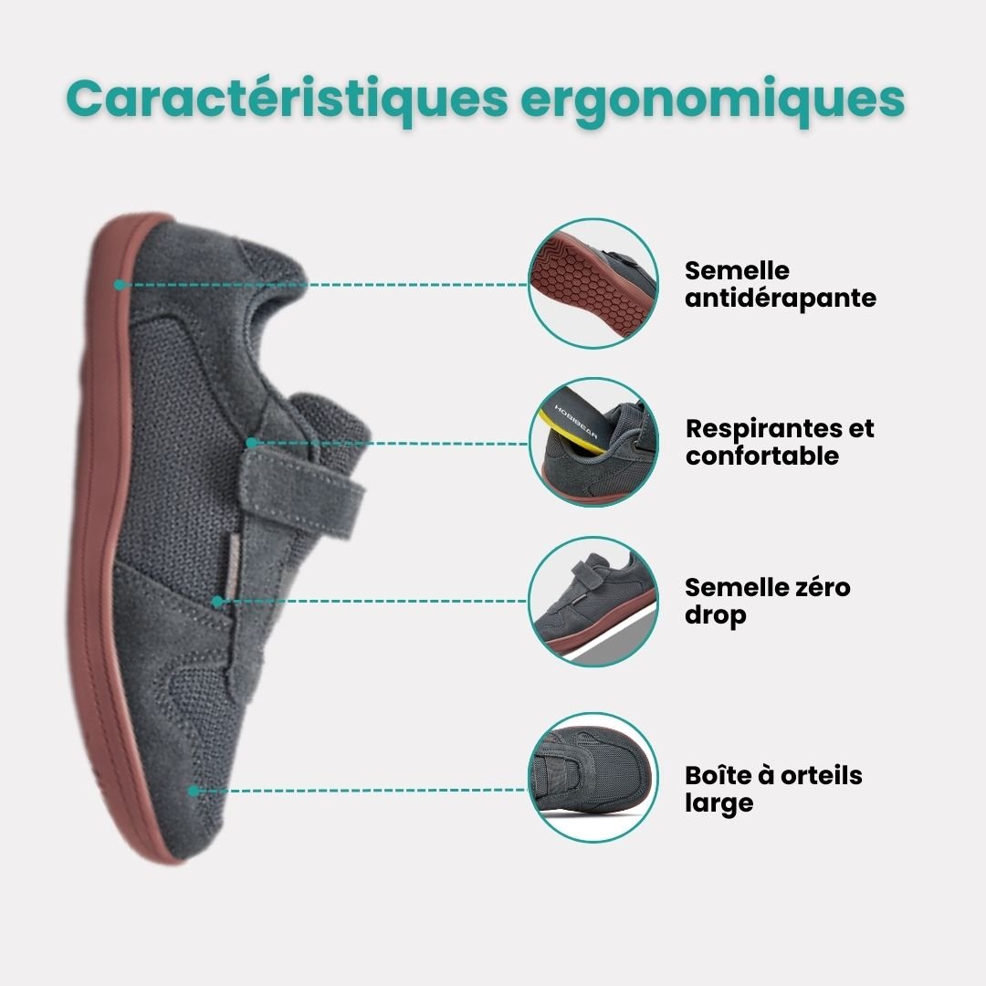 Blue barefoot shoes for kids with a thin flexible sole and a roomy toe box