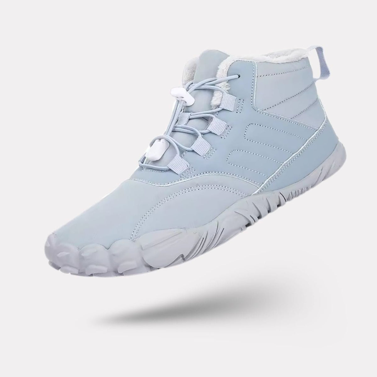 Green winter barefoot shoes with a lined upper and a flat wide toe box