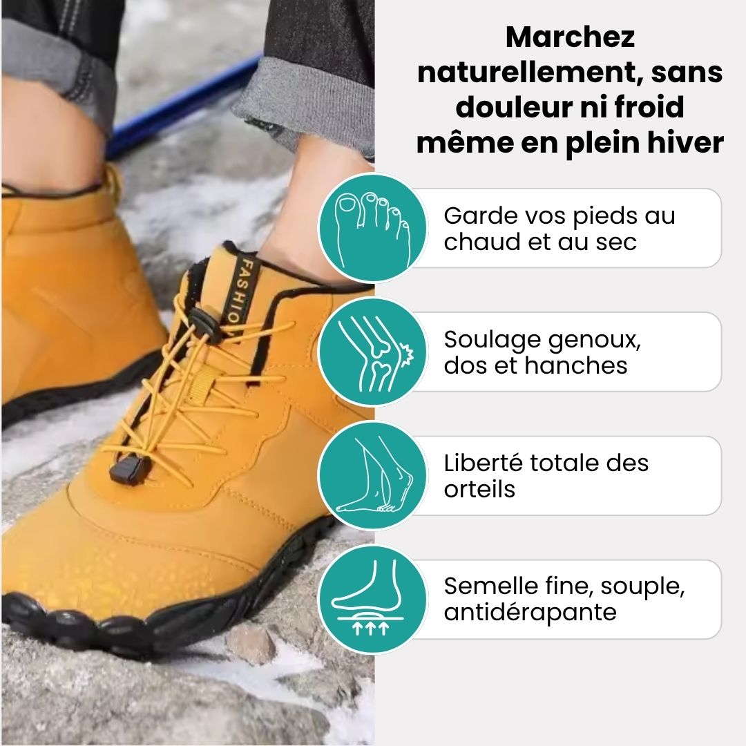 Waterproof winter barefoot shoes with a thin sole and warm lining, in brown, black, gray or blue