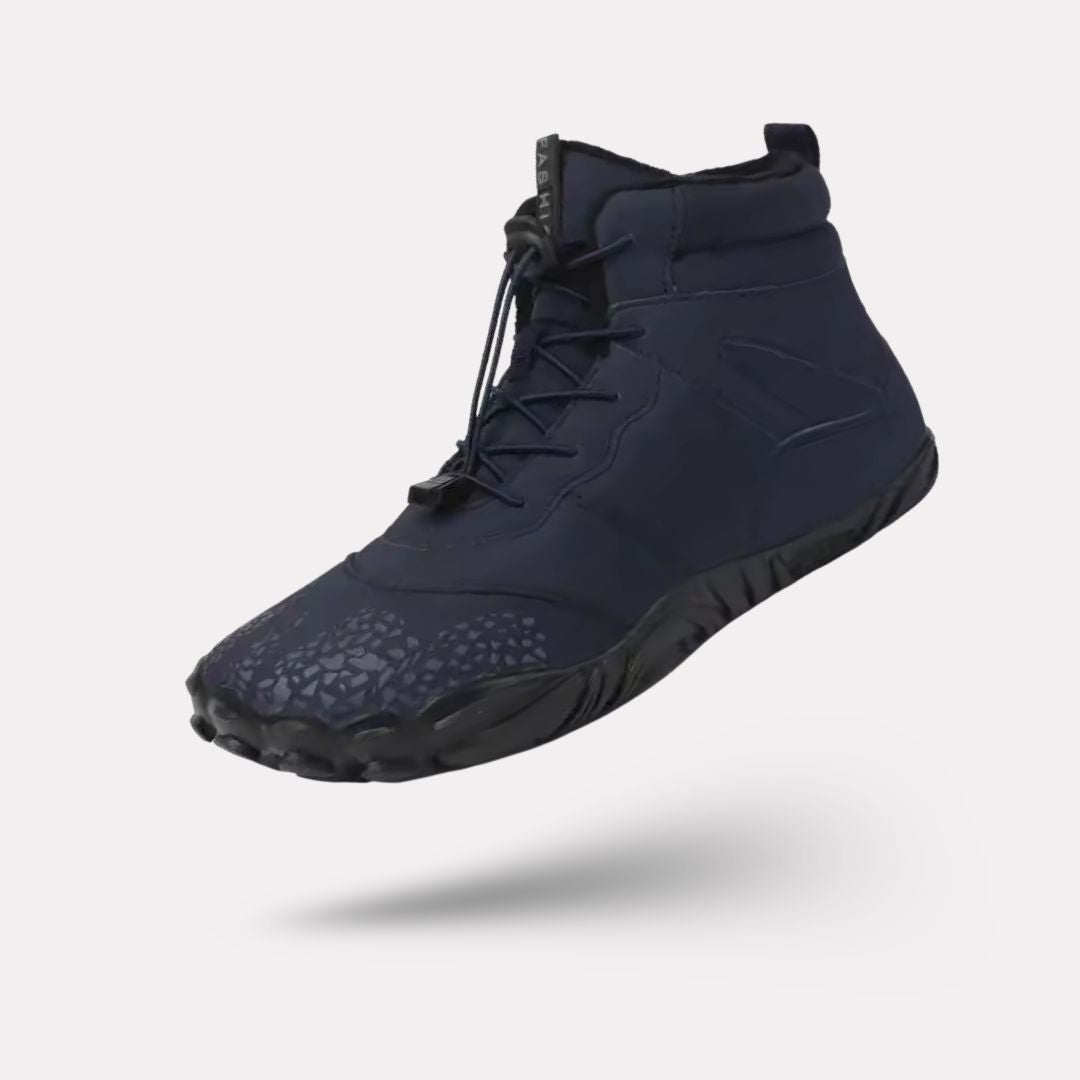 Waterproof winter barefoot shoes with a thin sole and warm lining, in brown, black, gray or blue