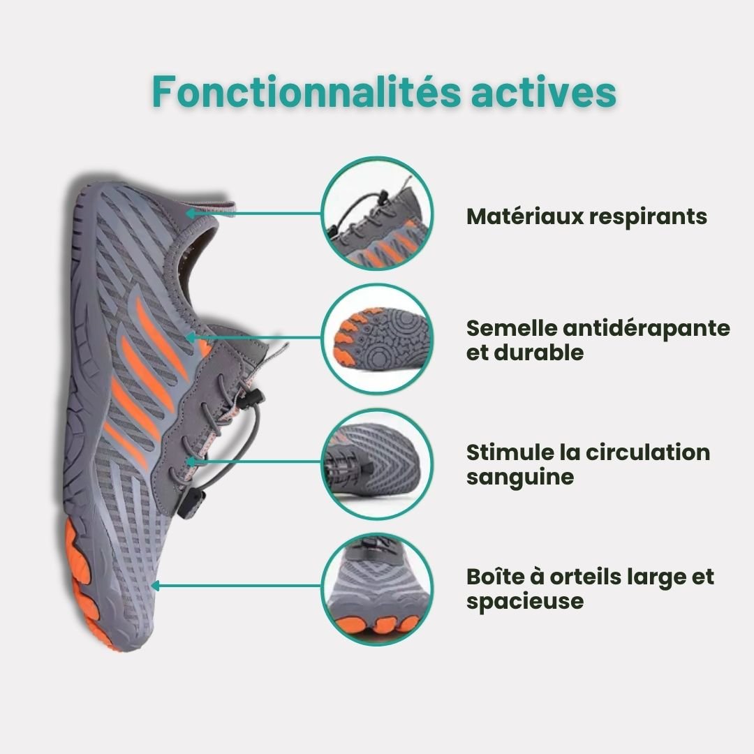 Minimalist barefoot sneakers with a thin sole and a foot-shaped toe box