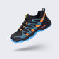 Orthopedic walking shoes with a thick cushioned sole, in blue, black and gray colorways