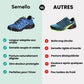Blue orthopedic walking shoes with a knit upper and a shock absorbing sole