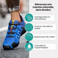 Blue orthopedic walking shoes with a knit upper and a shock absorbing sole